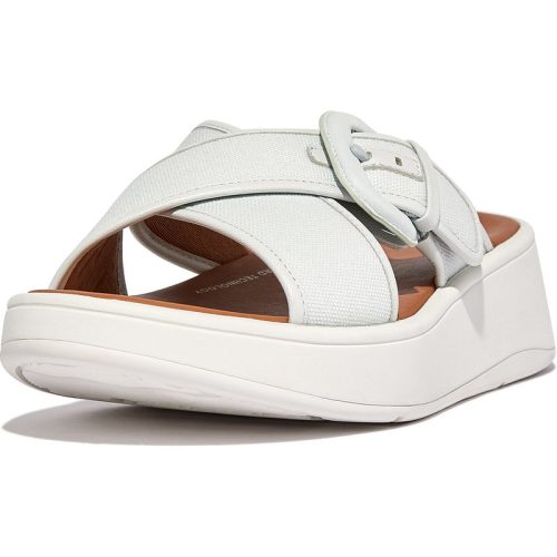 FitFlop F-mode buckle canvas flatform cross slides