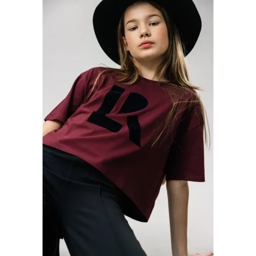 Looxs Revolution Cropped t-shirt katoen/modal wine voor meisjes in de kleur