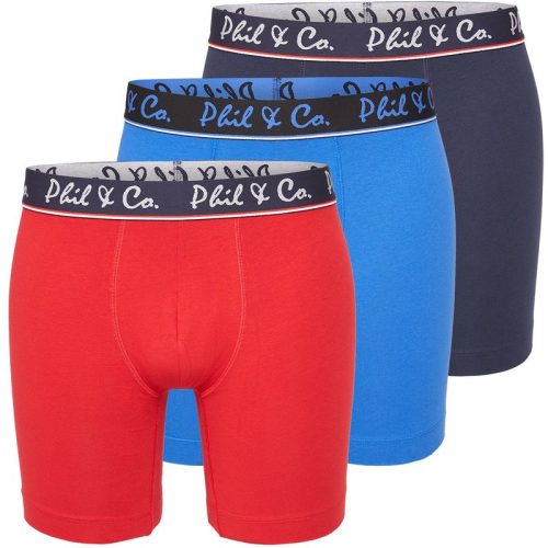 Phil & Co Boxershorts heren met lange pijpen boxer briefs 3-pack blauw / rood