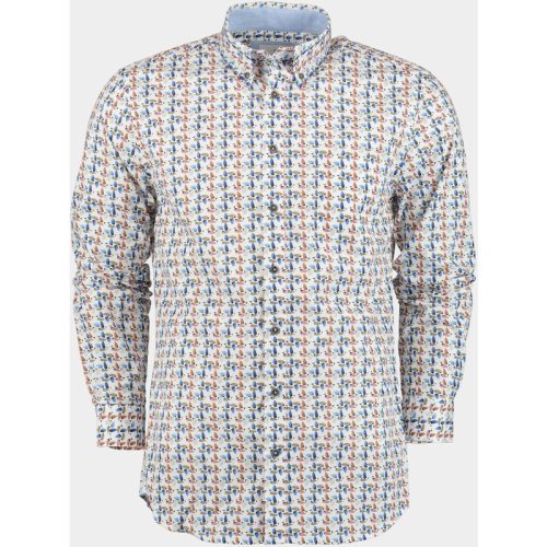 Bos Bright Blue Casual hemd lange mouw blade print shirt ls 24107bl15bo/500 color