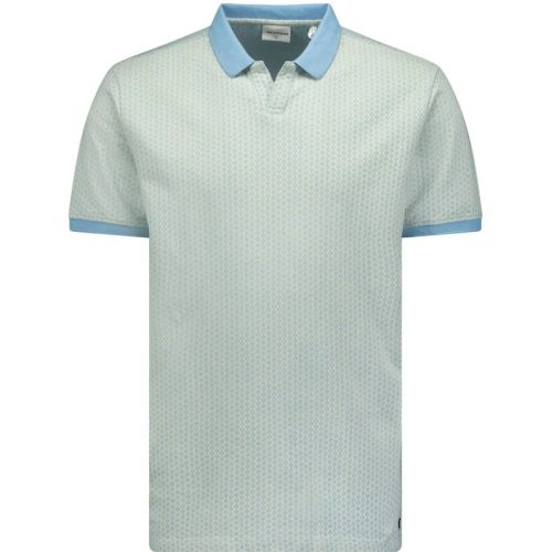 No Excess Polo korte mouw 2 kleuren jacquard aqua