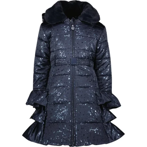 Le Chic Meisjes winterjas ruffel aop bouquet navy