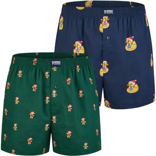 Happy Shorts Heren wijde boxershorts kerst print 2-pack blauw/groen