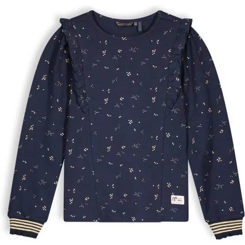 NoNo Meisjes top jersey met ruffel kean navy