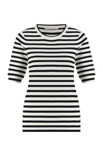 Studio Anneloes Luna Stripe Short Slv Pullover 91510 Trui Korte Mouw 1169 Off White/dark Blue