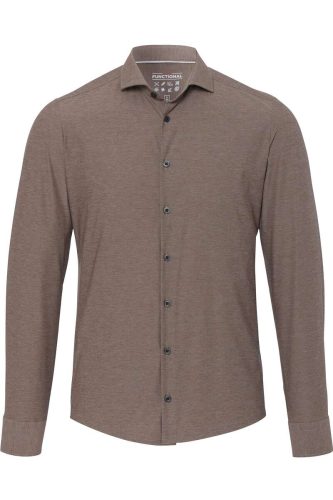 Pure Functional Slim Fit Jersey shirt lichtbruin, Effen