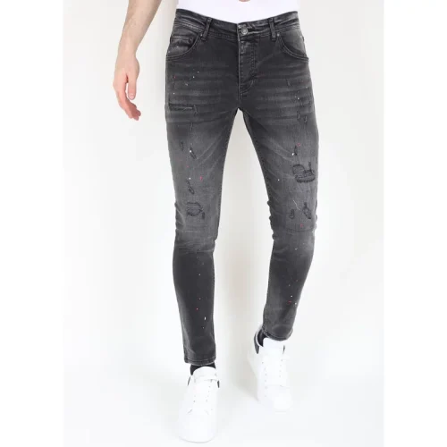 Mario Morato Ripped biker jeans met verfspatten slimfit