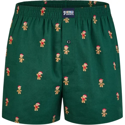 Happy Shorts Heren wijde boxershorts kerst print gingerbread men green