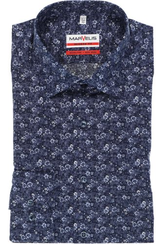 Marvelis Modern Fit Overhemd marine, Bloemen