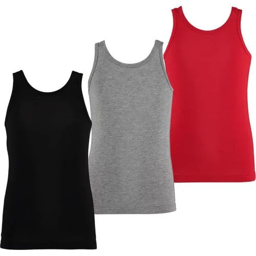 Apollo Jongens singlet hemd bamboe 3-pack zwart grijs rood