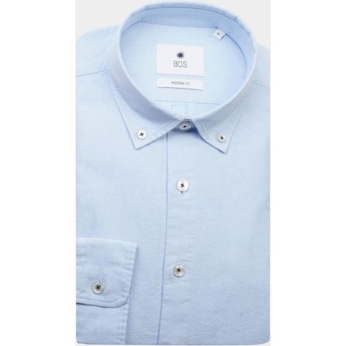 Bos Bright Blue Casual hemd lange mouw wox plain washed oxford shirt 24107wo25bo/210 l.blue