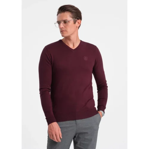 Ombre Heren v-hals sweater ribgebreide boorden bordeaux bs-0107bd