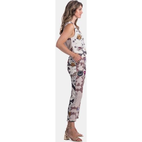 Mucho Gusto Pantalon moon met slangenprint en kunstzinnige bedrukte patches