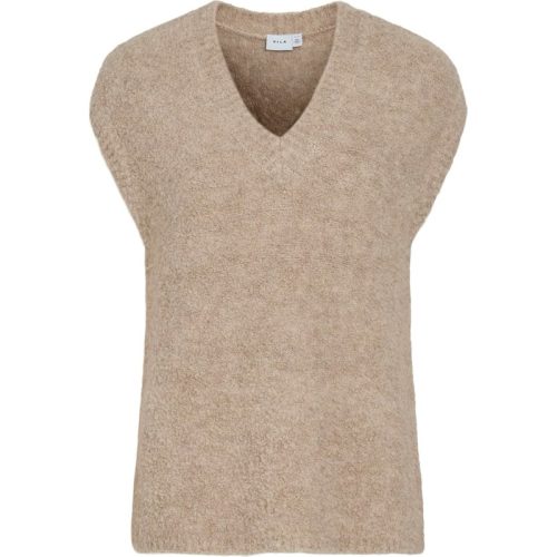 Vila Viabby v-neck sl knit vest zand