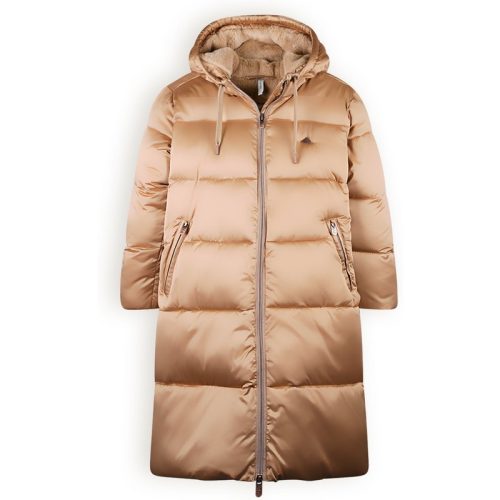 NoBell Meisjes winterjas lang puffer met capuchon baggo beige