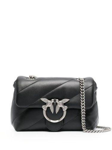 Pinko Shoppers – Black Calf Leather Padded Shoulder Bag in zwart