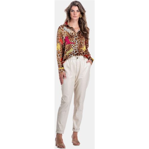 Mucho Gusto Blouse monza in zijde met camel luipaard print en multicolor luipaarden