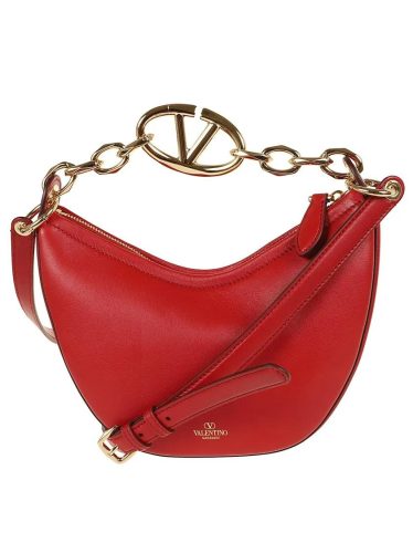 VALENTINO Shoppers – Mini Hobo Vlogo Moon Bag In Calfskin in rood