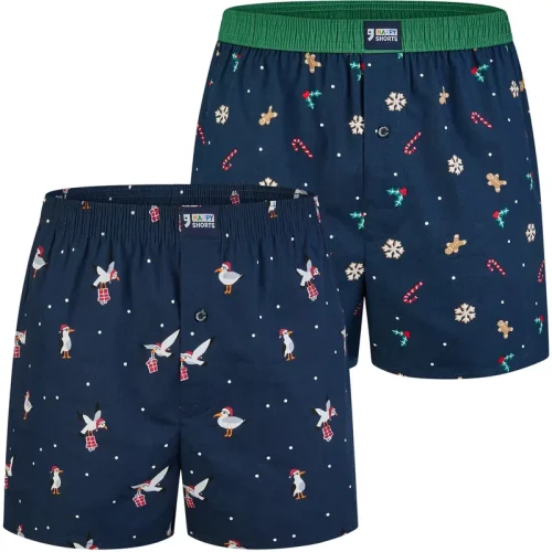 Happy Shorts Heren wijde boxershorts kerst print 2-pack navy/groen