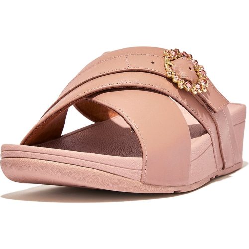 FitFlop Lulu crystal-buckle leather cross slides