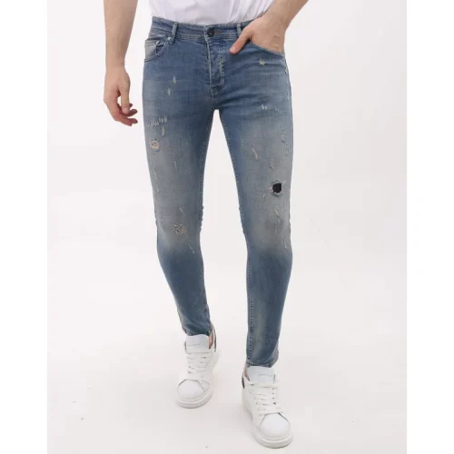 Mario Morato Sim fit stretch jeans met scheuren mm