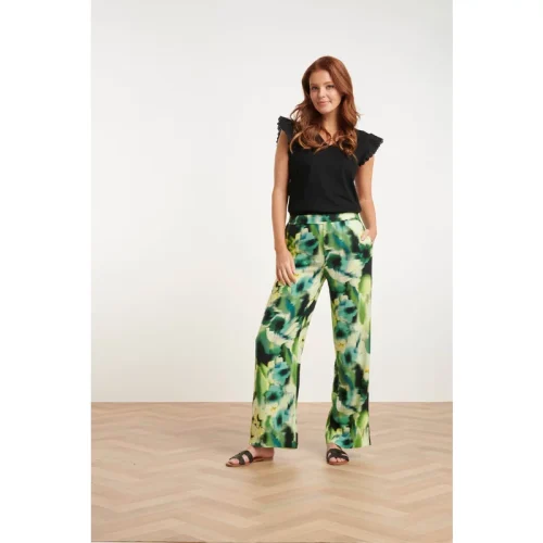 Smashed Lemon 24428 mashed lemon zomer wijde broek met abstracte