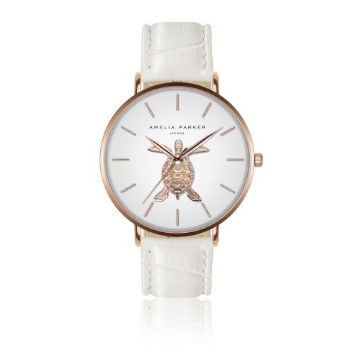 Lederen horloge voor vrouwen Amelia Parker Rose Turtle White