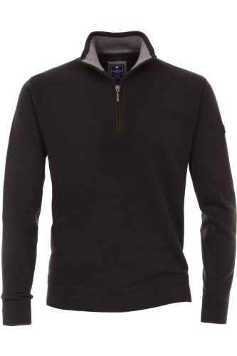 Redmond Casual Regular Fit Half-Zip Sweater bruin, Effen