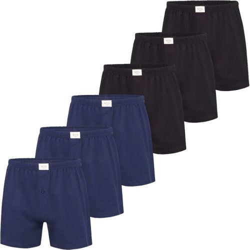 Phil & Co Wijde boxershorts jersey stretch effen blauw/zwart 6-pack