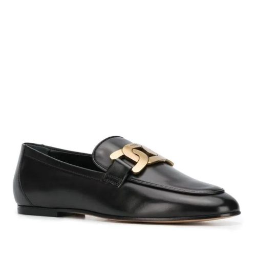 Tod’s Loafers – Black Leather Chain-Strap Loafers in zwart