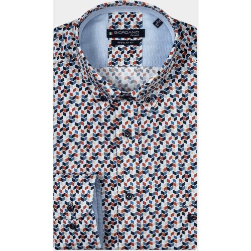 Giordano Casual hemd lange mouw Blauw Ivy, LS Button Down Graphic P 427016/60