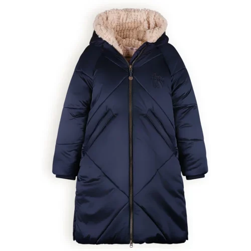 NoNo Meisjes winterjas lang met capuchon beetle navy