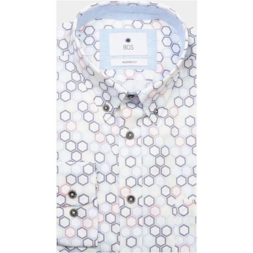 Bos Bright Blue Casual hemd lange mouw blade print shirt ls 24107bl20bo/500 color