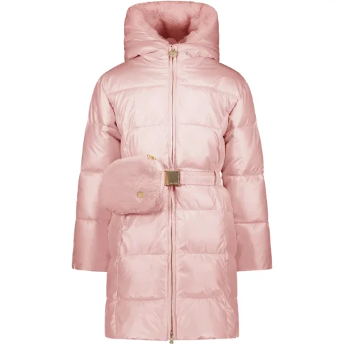 Le Chic Meisjes winterjas met riem en furry tas birdo cotton candy