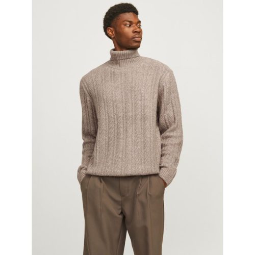 Jack & Jones Jprblatrent knit cable roll neck bf taupe