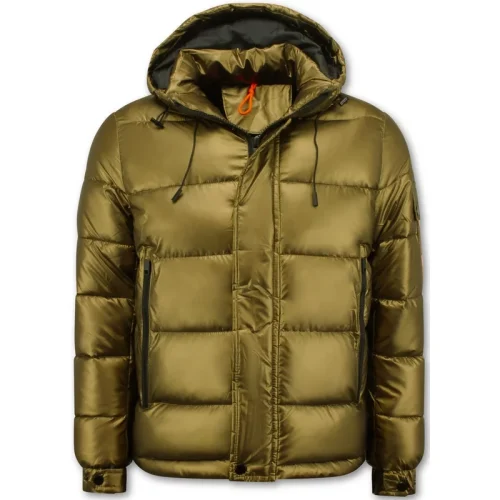 Enos Goudkleurige puffer jas met capuchon