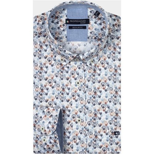 Giordano Casual hemd lange mouw Blauw Ivy, LS Button Down Cars Prin 427030/60