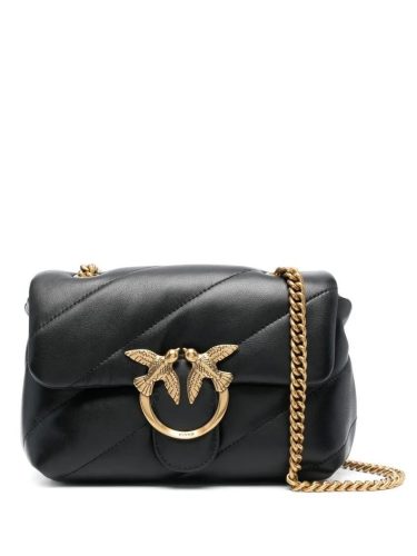 Pinko Shoppers – Black Lambskin Love Birds Shoulder Bag in zwart