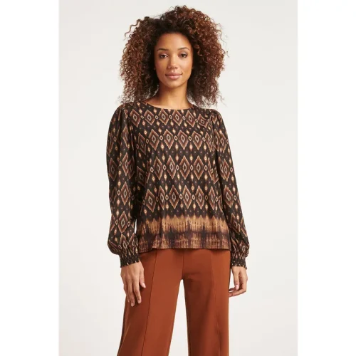 Smashed Lemon 23659 dames top met tribal print in zwart en bruine