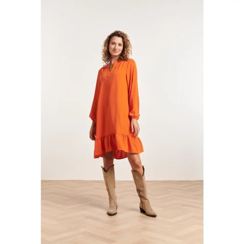 Smashed Lemon 23878 oranje winter jurk met lange pof mouwen