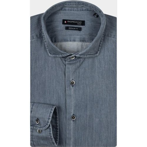 Giordano Casual hemd lange mouw Blauw Row, LS Cutaway Colourful Twi 427007/60