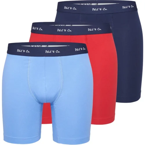 Phil & Co Boxershorts heren met lange pijpen boxer briefs 3-pack rood / blauw