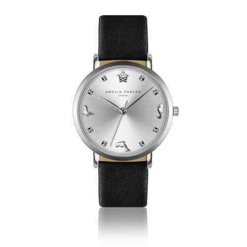 Lederen horloge voor vrouwen Amelia Parker Charm Black