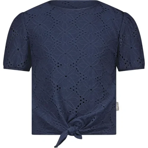 B.Nosy Meisjes t-shirt met knoop en pofmouwen navy