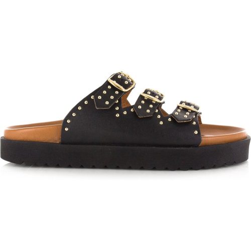 DWRS Label Dwrs miami slippers | black/gold slippers met gesp dames