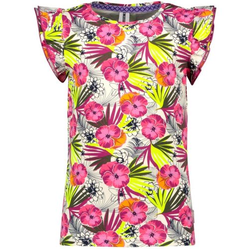 B.Nosy Meisjes t-shirt met ruches aop flowers dazzling