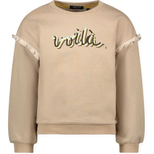 Like Flo Meisjes sweater ruffel danee grijs melee lurex