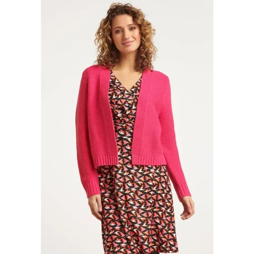 Smashed Lemon 23608 open dikke rib gebreide cardigan in fuchsia