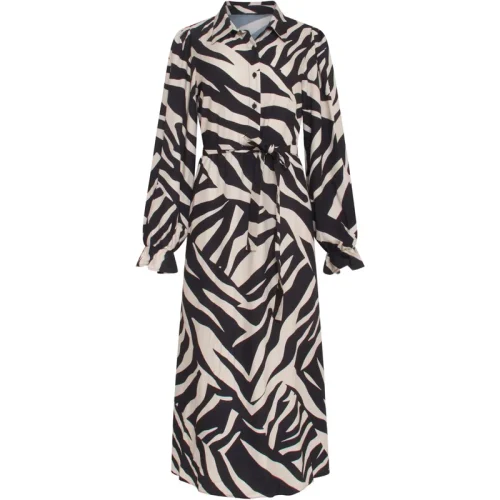 Smashed Lemon 23743-010-999 zebra print v-hals jurk in zwart en