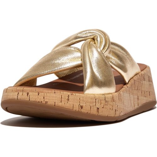 FitFlop F-mode leather-twist flatform slides (cork wrap)